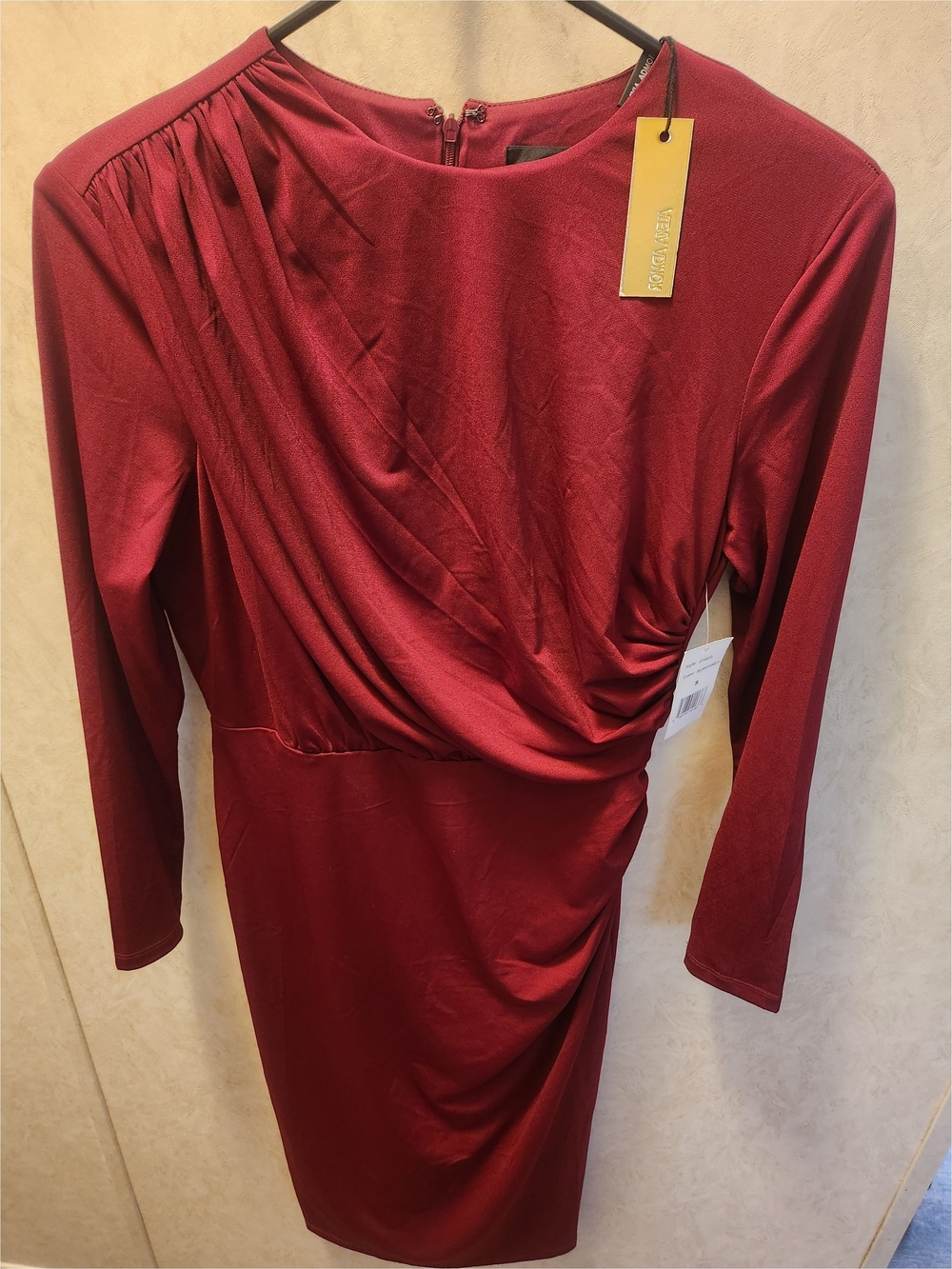 Alexia Admor Long-Sleeve Draped Sheath Dress - Deep Red
